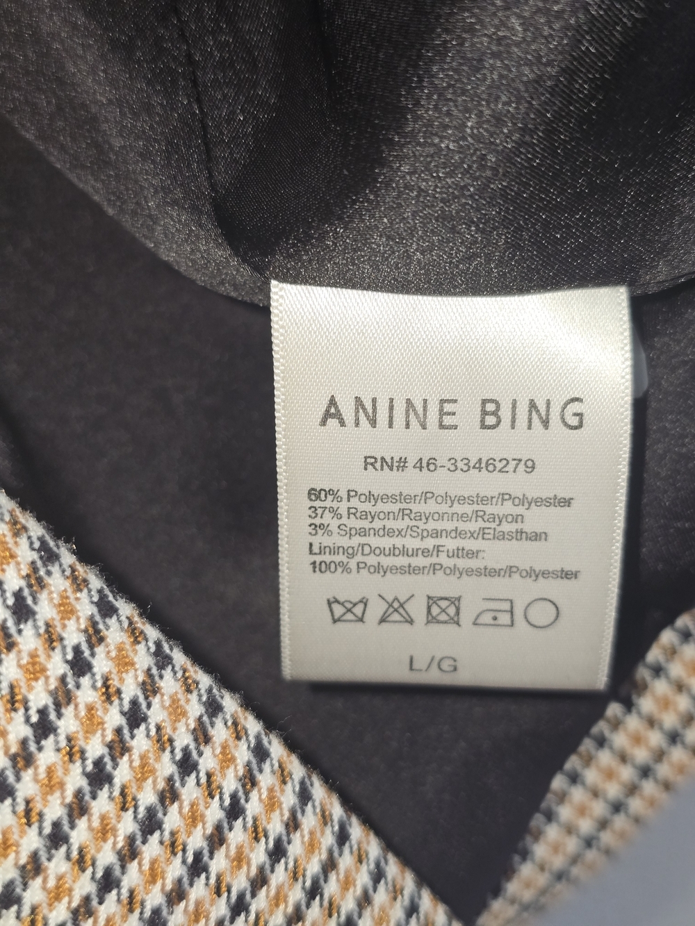 Anine Bing Madeline Beige Houndstooth Double-Button Blazer Size L - Picture 6 of 6